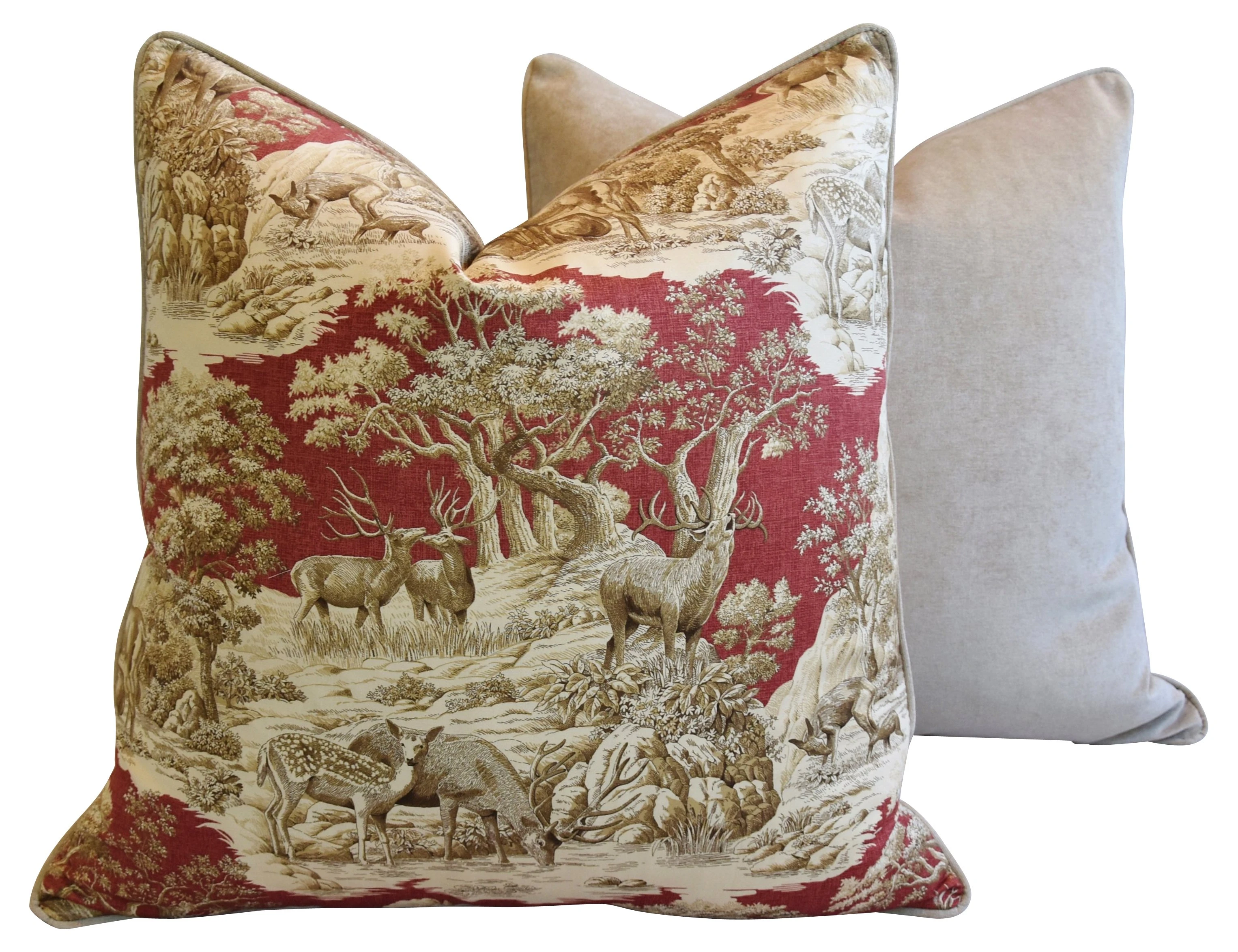 Woodland Toile Deer & Velvet Pillows, Pr 9 Woodland Toile Deer & Velvet Pillows, Pr
