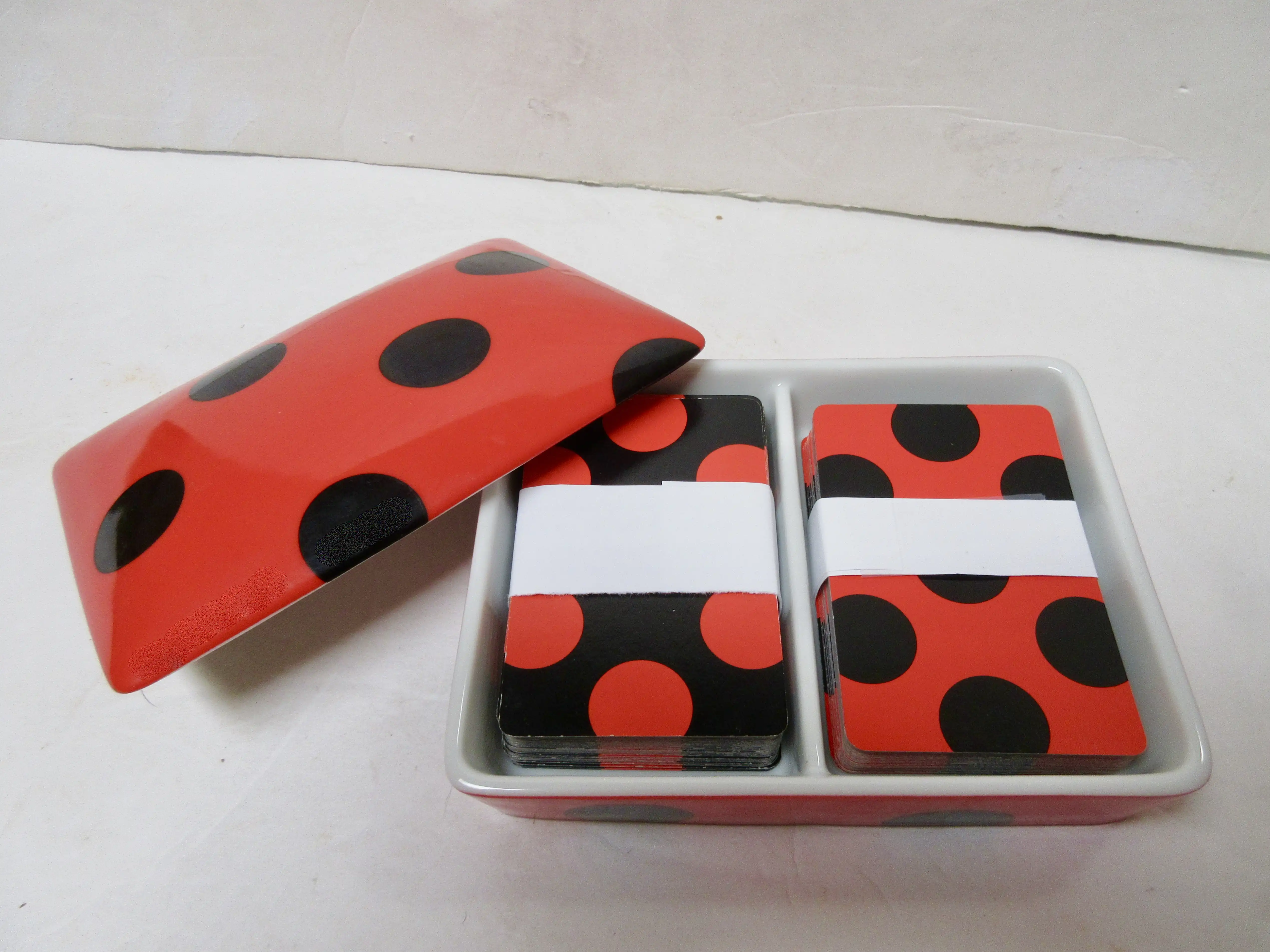 Porcelain Polka Dot Card Box w/Cards 3 Porcelain Polka Dot Card Box w/Cards