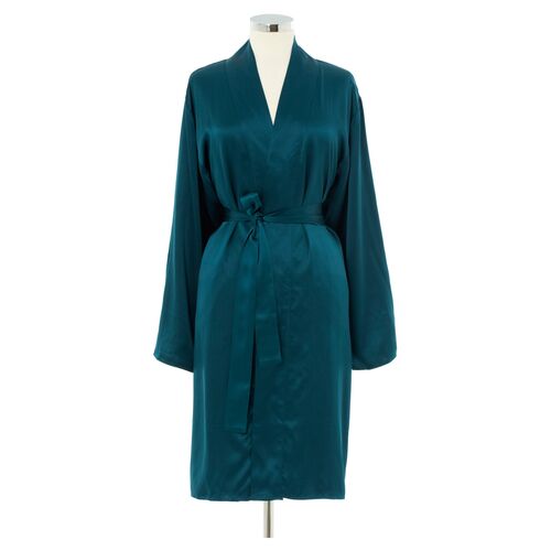 Kumi Short Robe, Peacock/Smoke