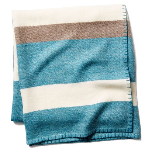 Block-Stripe Throw, Peacock/Taupe 1 Block-Stripe Throw, Peacock/Taupe