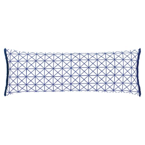 Marina Emroidered Long Lumbar Pillow, White/Blue 1 Marina Emroidered Long Lumbar Pillow, White/Blue