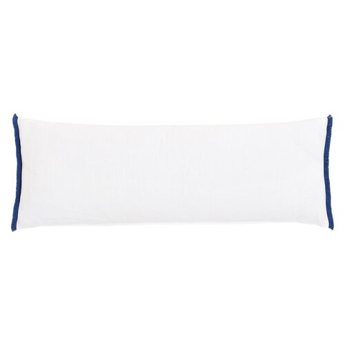 Marina Emroidered Long Lumbar Pillow, White/Blue 2 Marina Emroidered Long Lumbar Pillow, White/Blue