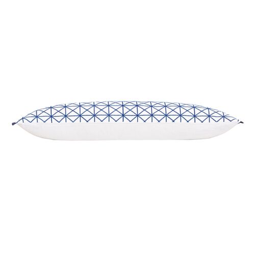 Marina Emroidered Long Lumbar Pillow, White/Blue 3 Marina Emroidered Long Lumbar Pillow, White/Blue
