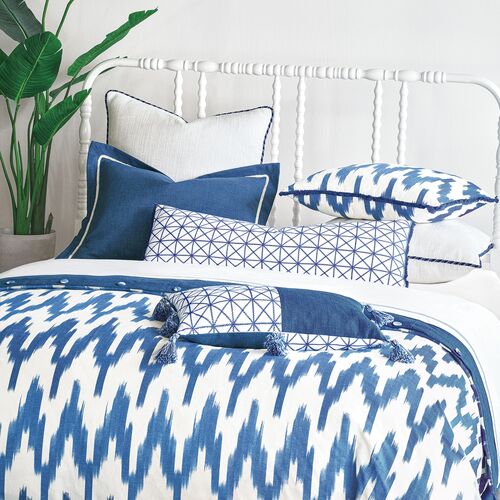 Marina Emroidered Long Lumbar Pillow, White/Blue 4 Marina Emroidered Long Lumbar Pillow, White/Blue