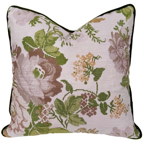 Beth Floral 20x20 Pillow w/ Contrast Welt, Green Crypton 1 Beth Floral 20x20 Pillow w/ Contrast Welt, Green Crypton