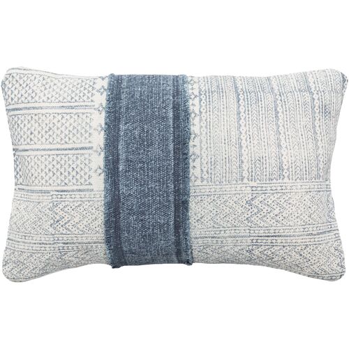 Roanna Patchwork 14"x22" Lumbar Pillow I, Cream/Blue 1 Roanna Patchwork 14"x22" Lumbar Pillow I, Cream/Blue