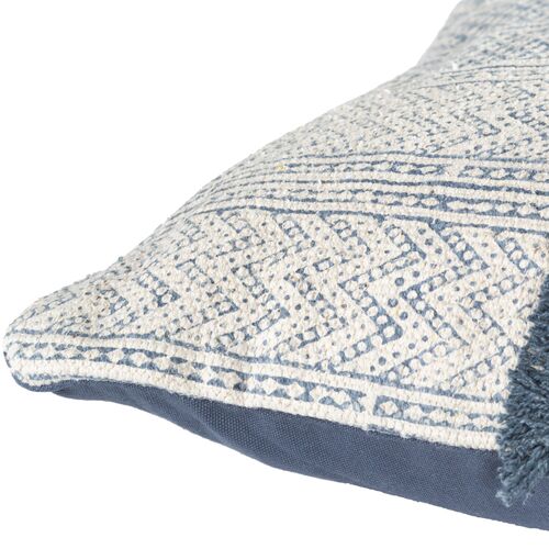 Roanna Patchwork 14"x22" Lumbar Pillow I, Cream/Blue 4 Roanna Patchwork 14"x22" Lumbar Pillow I, Cream/Blue