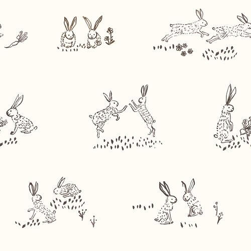Bunny High Five Wallpaper, Beige 1 Bunny High Five Wallpaper, Beige