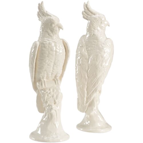 S/2 Ceramic Cockatoo Figurines, White 1 S/2 Ceramic Cockatoo Figurines, White