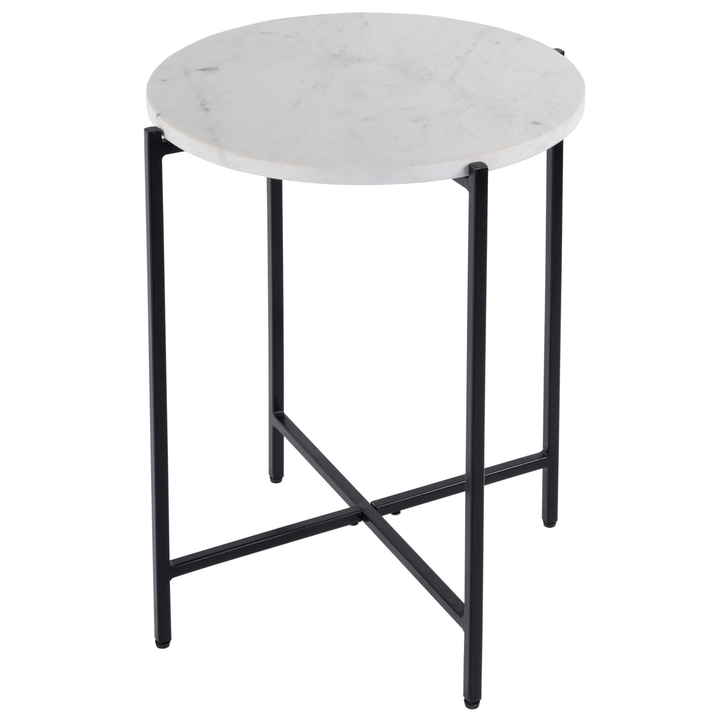 Nova Round Marble/Iron Side Table, White/Black 1 Nova Round Marble/Iron Side Table, White/Black