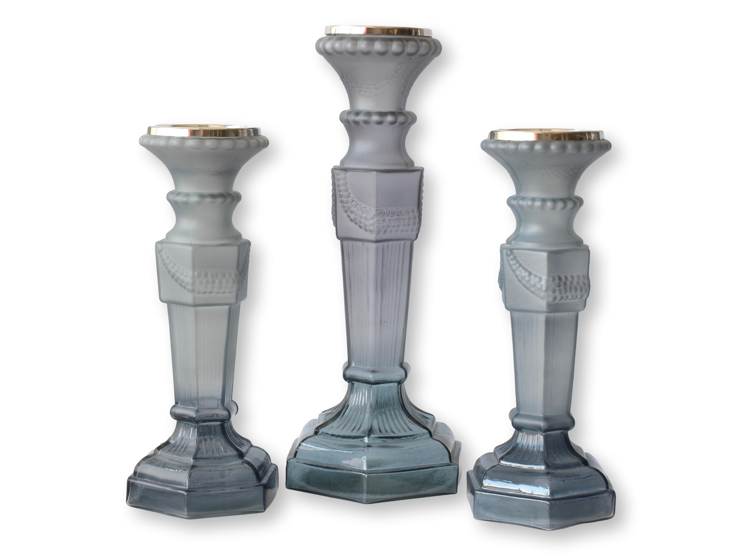 Large French Glass Pillar Candleholders