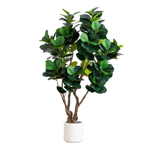 Faux Grand Fiddle Leaf Tree in White Decorative Planter 1 Faux Grand Fiddle Leaf Tree in White Decorative Planter