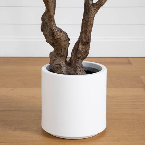 Faux Grand Fiddle Leaf Tree in White Decorative Planter 4 Faux Grand Fiddle Leaf Tree in White Decorative Planter