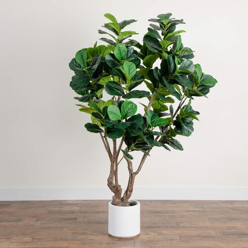 Faux Grand Fiddle Leaf Tree in White Decorative Planter 5 Faux Grand Fiddle Leaf Tree in White Decorative Planter