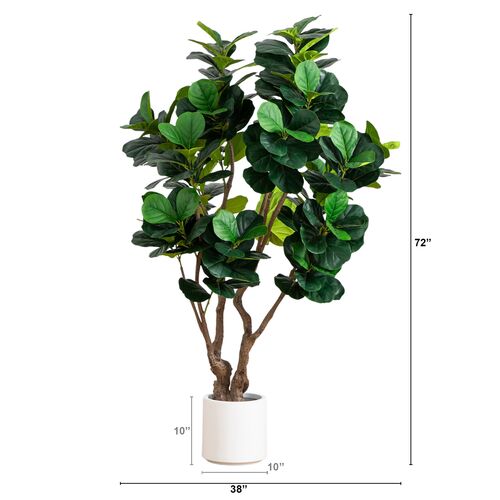 Faux Grand Fiddle Leaf Tree in White Decorative Planter 7 Faux Grand Fiddle Leaf Tree in White Decorative Planter