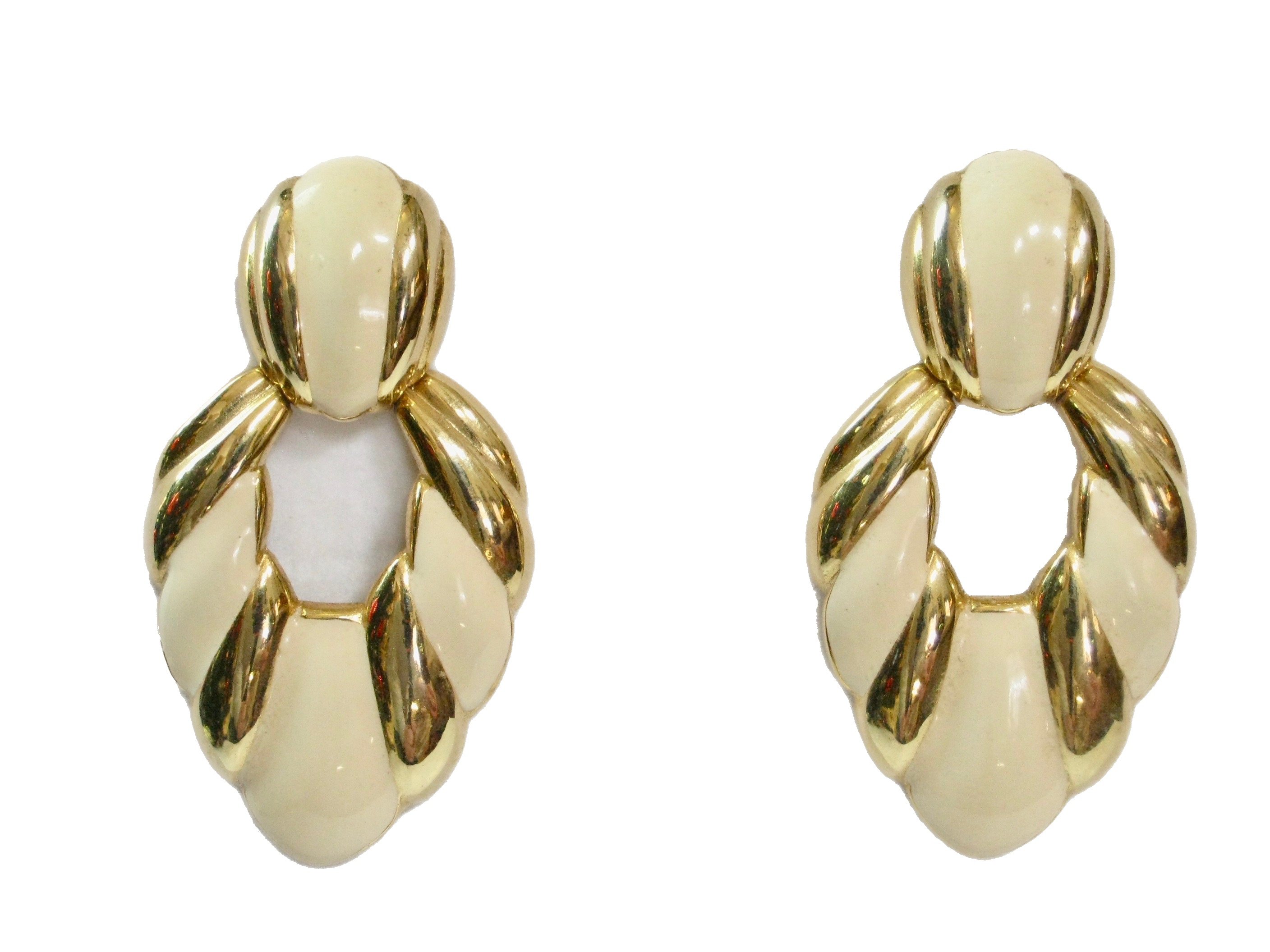 1980s Gold & Cream Enamel Earrings 1 1980s Gold & Cream Enamel Earrings