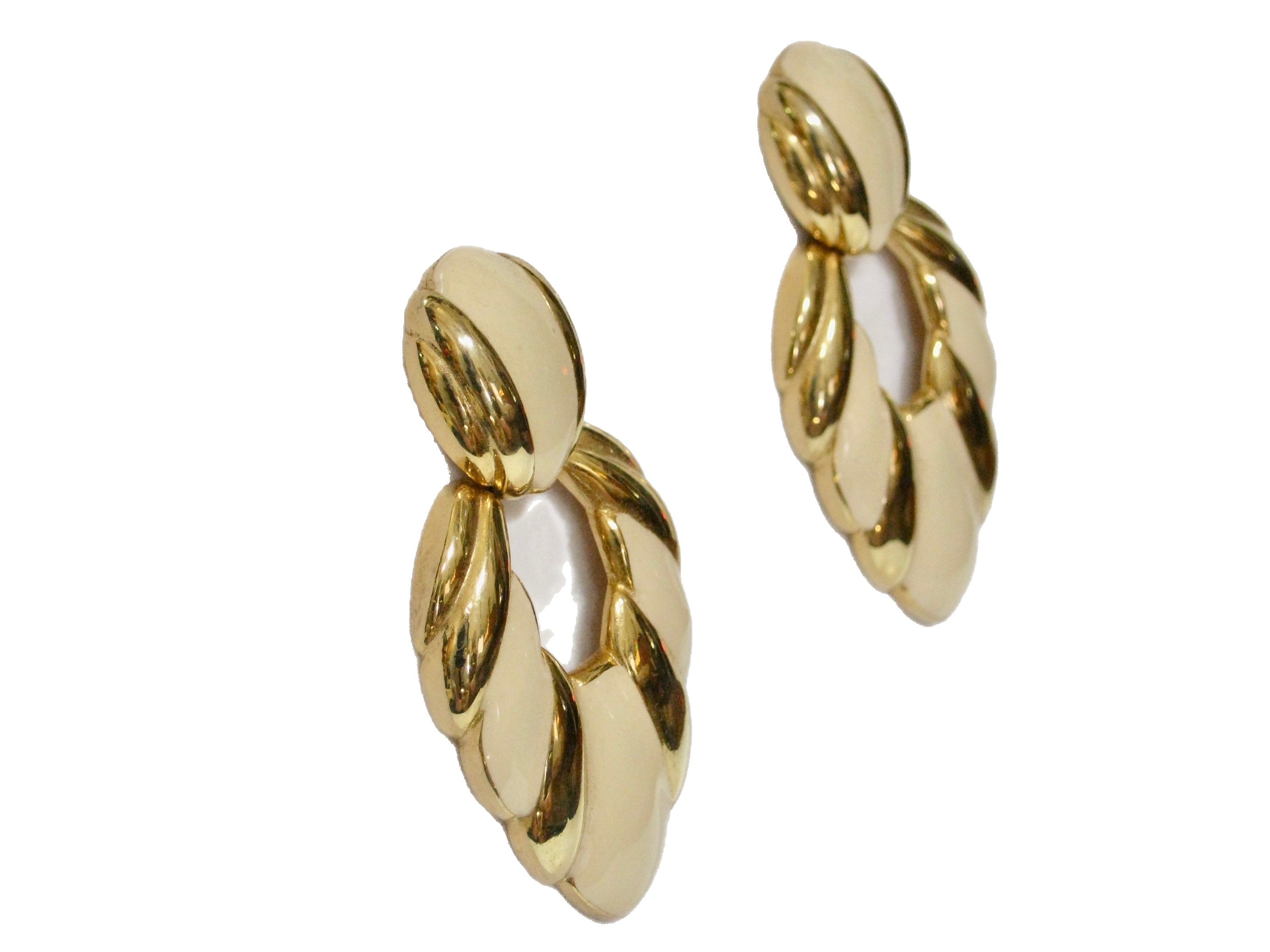 1980s Gold & Cream Enamel Earrings 2 1980s Gold & Cream Enamel Earrings