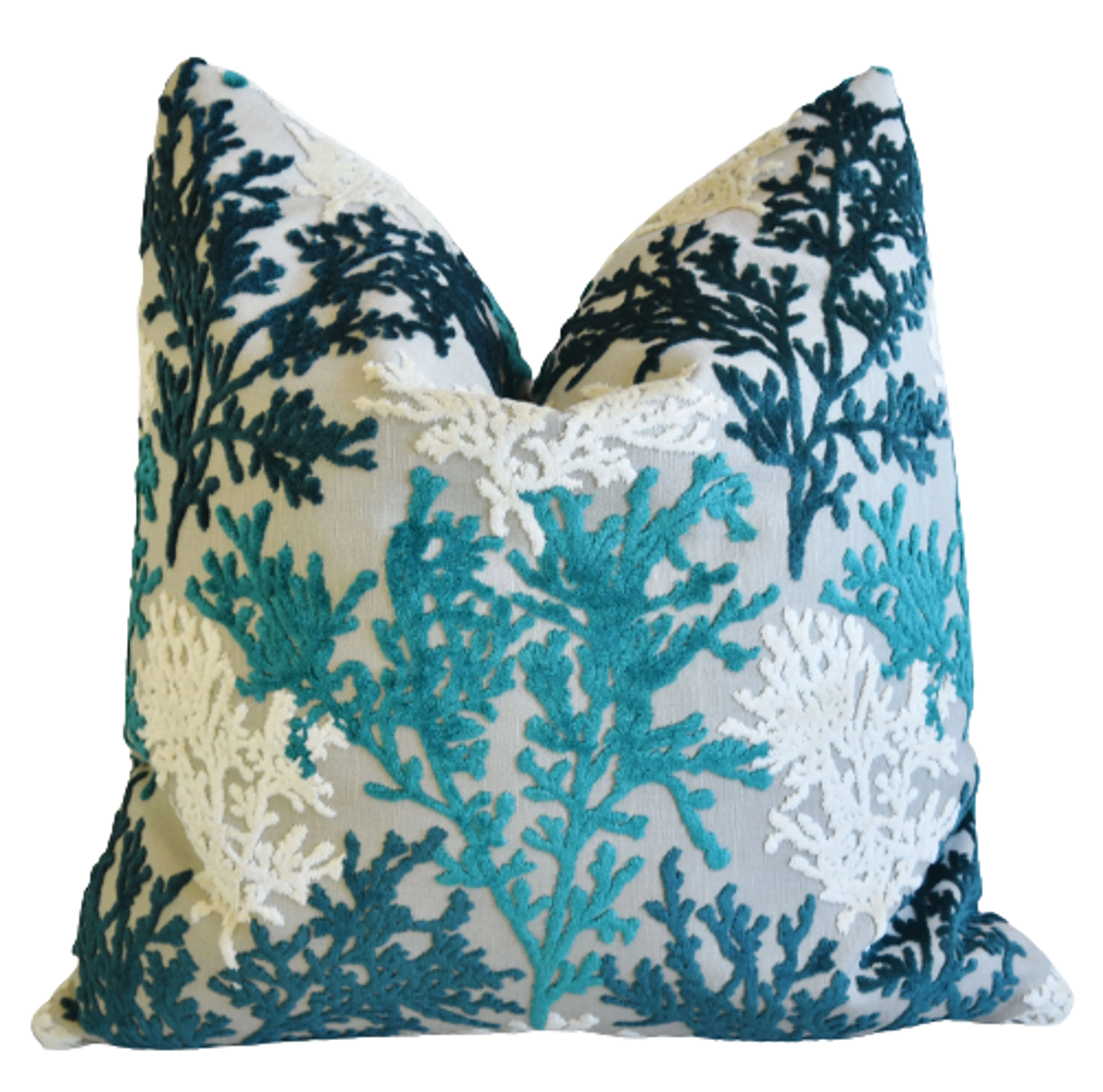 Aqua, White & Blue Coral Velvet Pillow 2 Aqua, White & Blue Coral Velvet Pillow