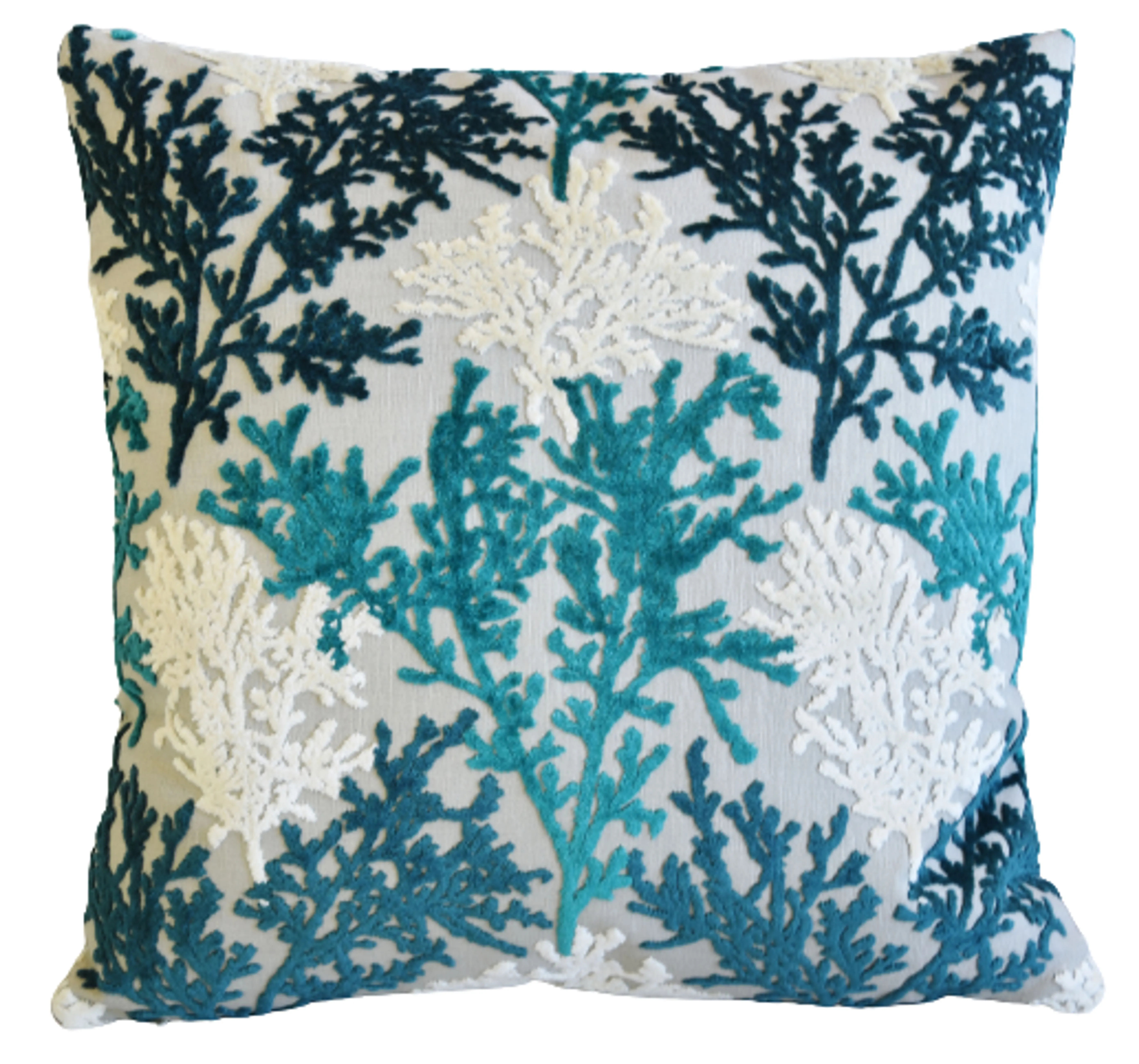 Aqua, White & Blue Coral Velvet Pillow 4 Aqua, White & Blue Coral Velvet Pillow