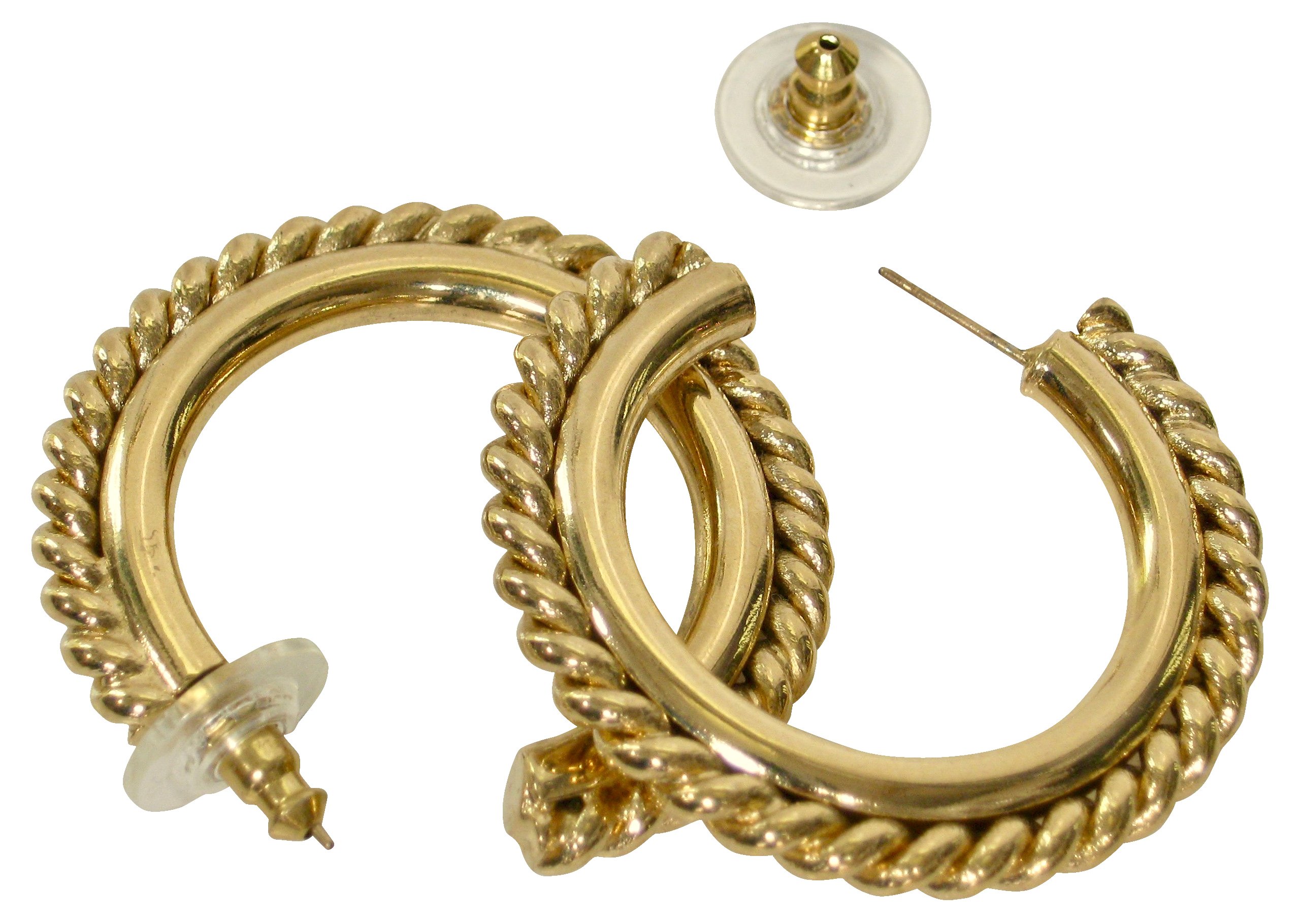 1980s Gold Cable Hoop Earrings 3 1980s Gold Cable Hoop Earrings