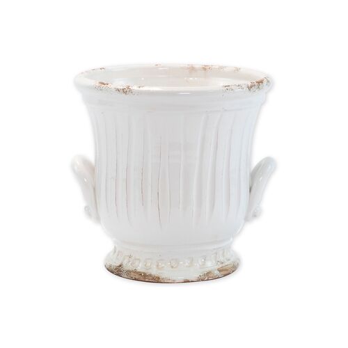 9" Rustic Garden Handled Outdoor Cachepot, White