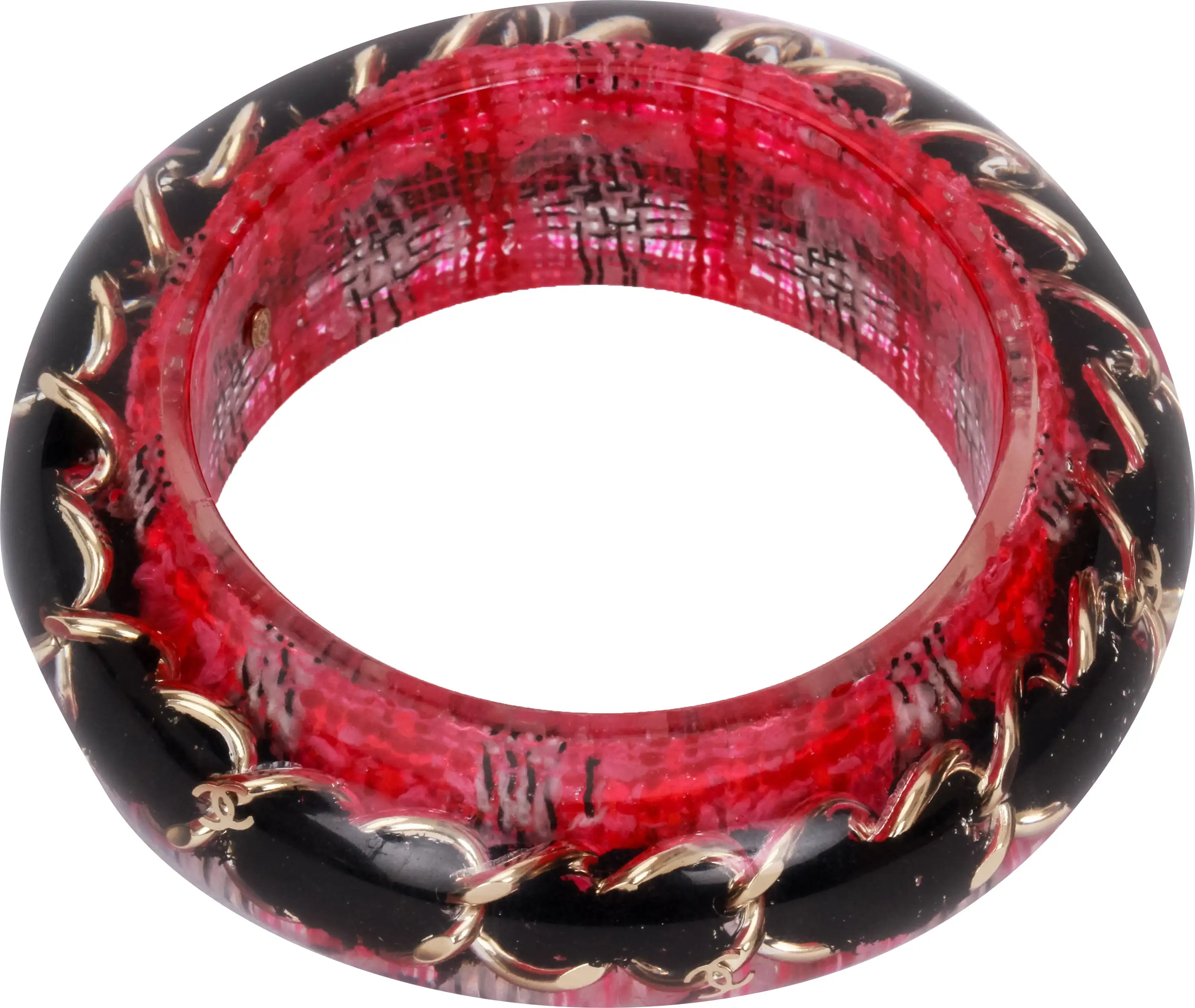 Chanel Tweed Black Inlay Lucite Bangle 3 Chanel Tweed Black Inlay Lucite Bangle