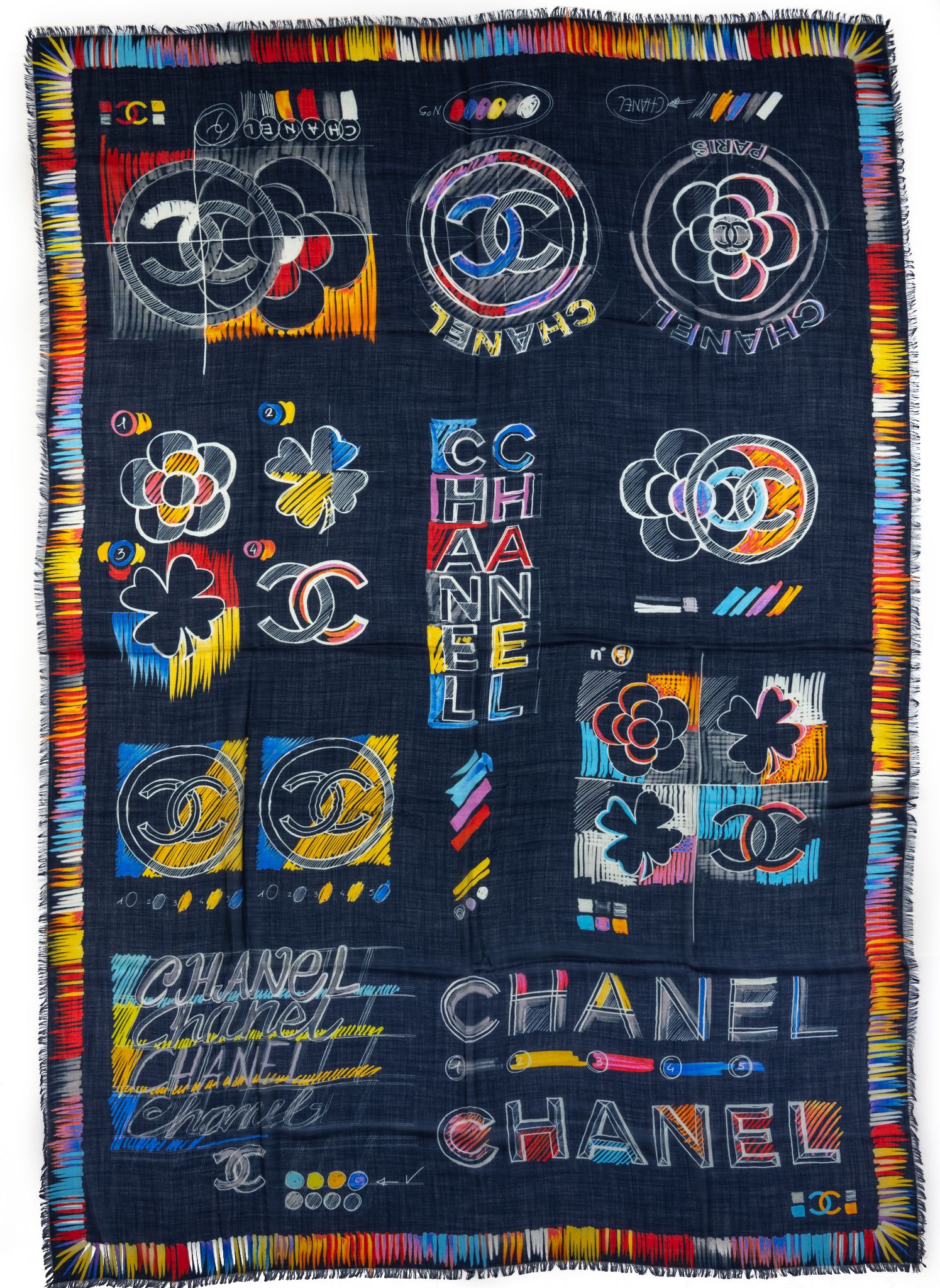 Chanel Black Multicolor Cashmere Shawl 1 Chanel Black Multicolor Cashmere Shawl