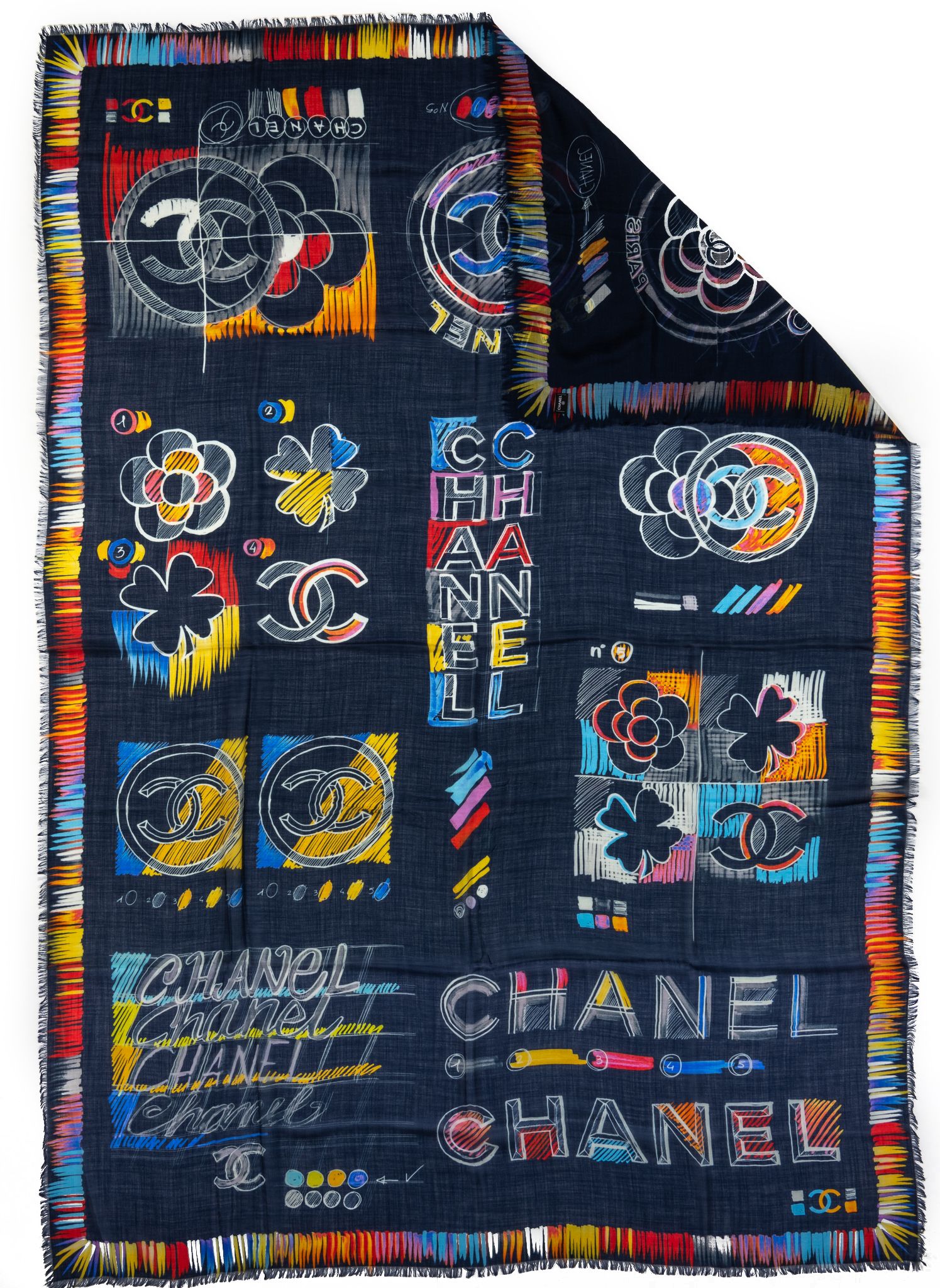 Chanel Black Multicolor Cashmere Shawl 2 Chanel Black Multicolor Cashmere Shawl