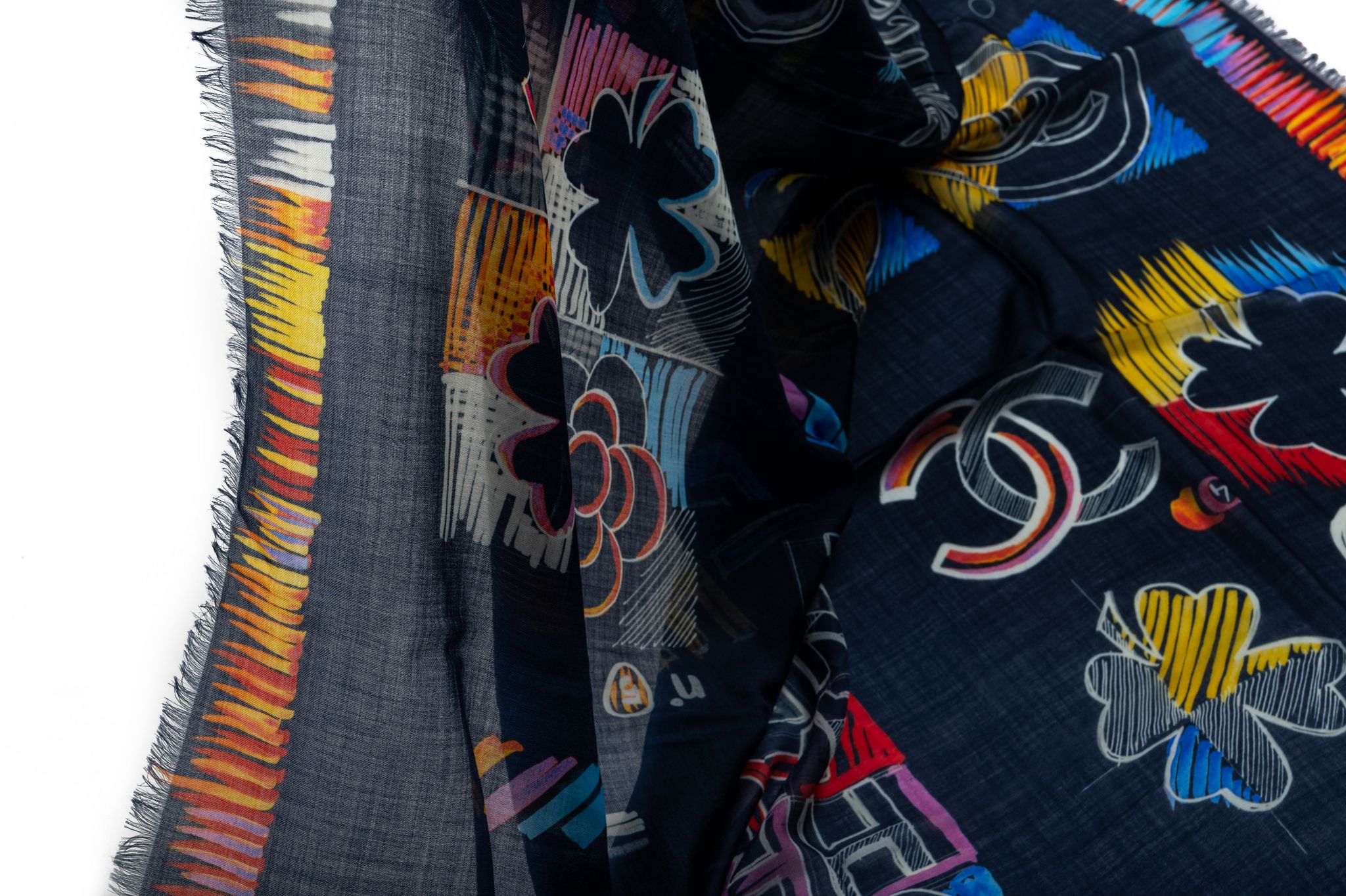 Chanel Black Multicolor Cashmere Shawl 3 Chanel Black Multicolor Cashmere Shawl