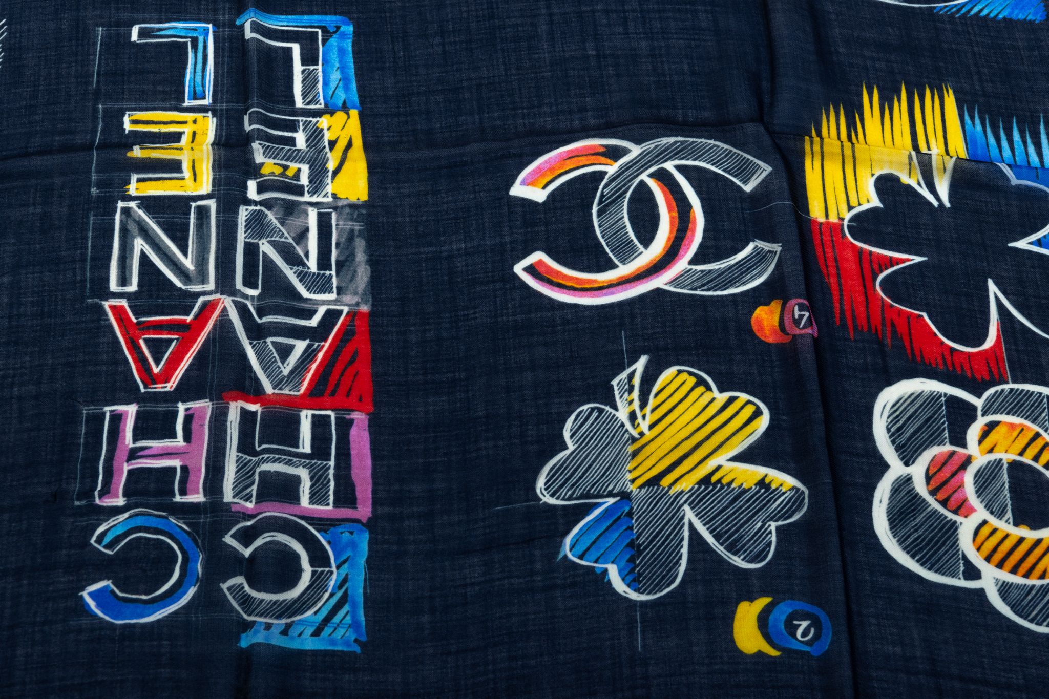 Chanel Black Multicolor Cashmere Shawl 4 Chanel Black Multicolor Cashmere Shawl