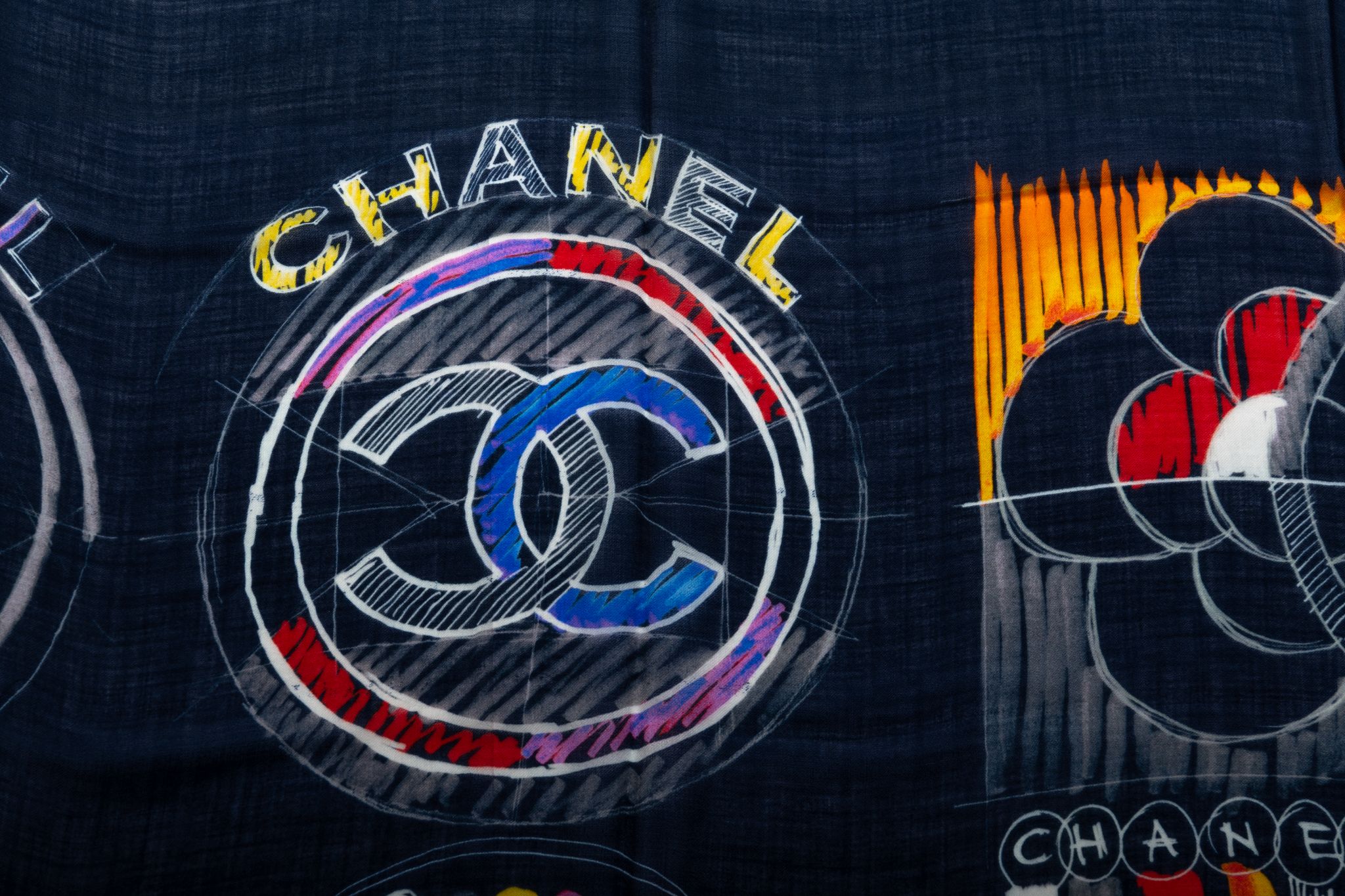 Chanel Black Multicolor Cashmere Shawl 5 Chanel Black Multicolor Cashmere Shawl