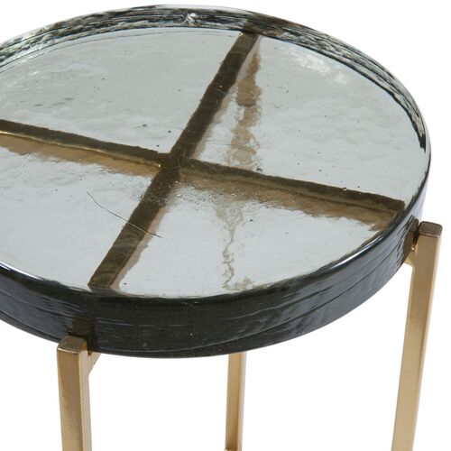 Hillary Round Cast Glass Side Table, Smoke/Gold 2 Hillary Round Cast Glass Side Table, Smoke/Gold