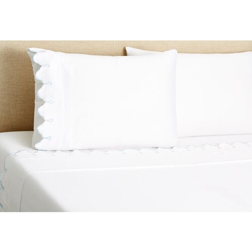 Embroidered Scalloped Sheet Set, Lt Blue