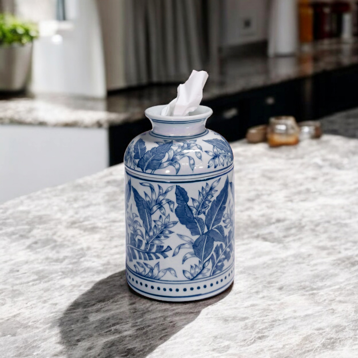 Tropical Leaves Tissue Box, Blue 4 Tropical Leaves Tissue Box, Blue