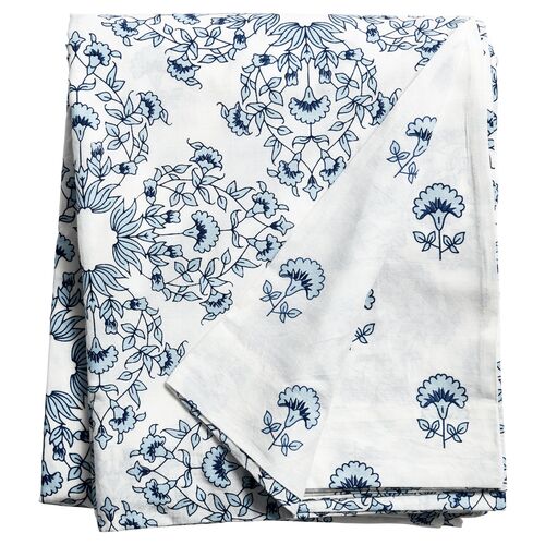 Flora Duvet Cover, Ivory/Royal Blue