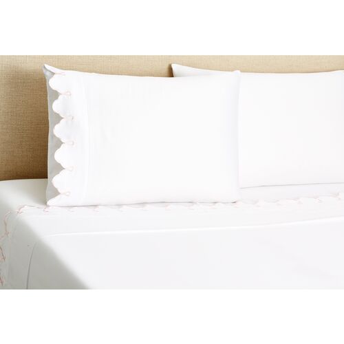 Embroidered Scalloped Sheet Set, Pink