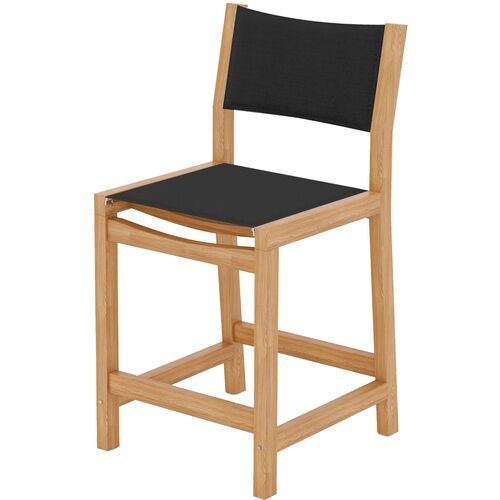 Milo Teak Outdoor Counter Stool, Black Textilene