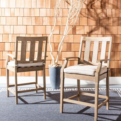 S/2 Paxton Outdoor Counter Stools, Natural/White 2 S/2 Paxton Outdoor Counter Stools, Natural/White