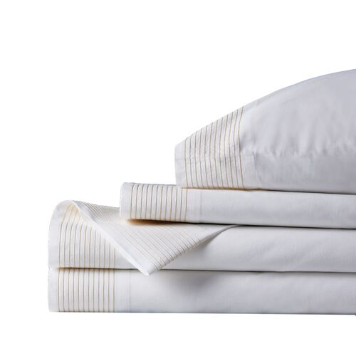Marsden Striped Sheet Set, White/Bisque 1 Marsden Striped Sheet Set, White/Bisque