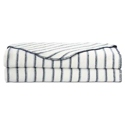 Marco Striped Blanket, White/Blue 1 Marco Striped Blanket, White/Blue