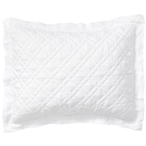 Washed Linen Quilted Sham, White