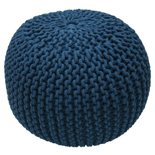 Kelli Knitted Pouf, Navy 1 Kelli Knitted Pouf, Navy
