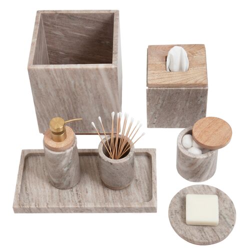 San Marino Cotton Jar, Beige Marble/Wood 3 San Marino Cotton Jar, Beige Marble/Wood