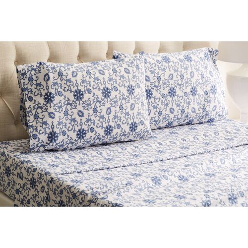Paisley Flannel Sheet Set, Blue 1 Paisley Flannel Sheet Set, Blue