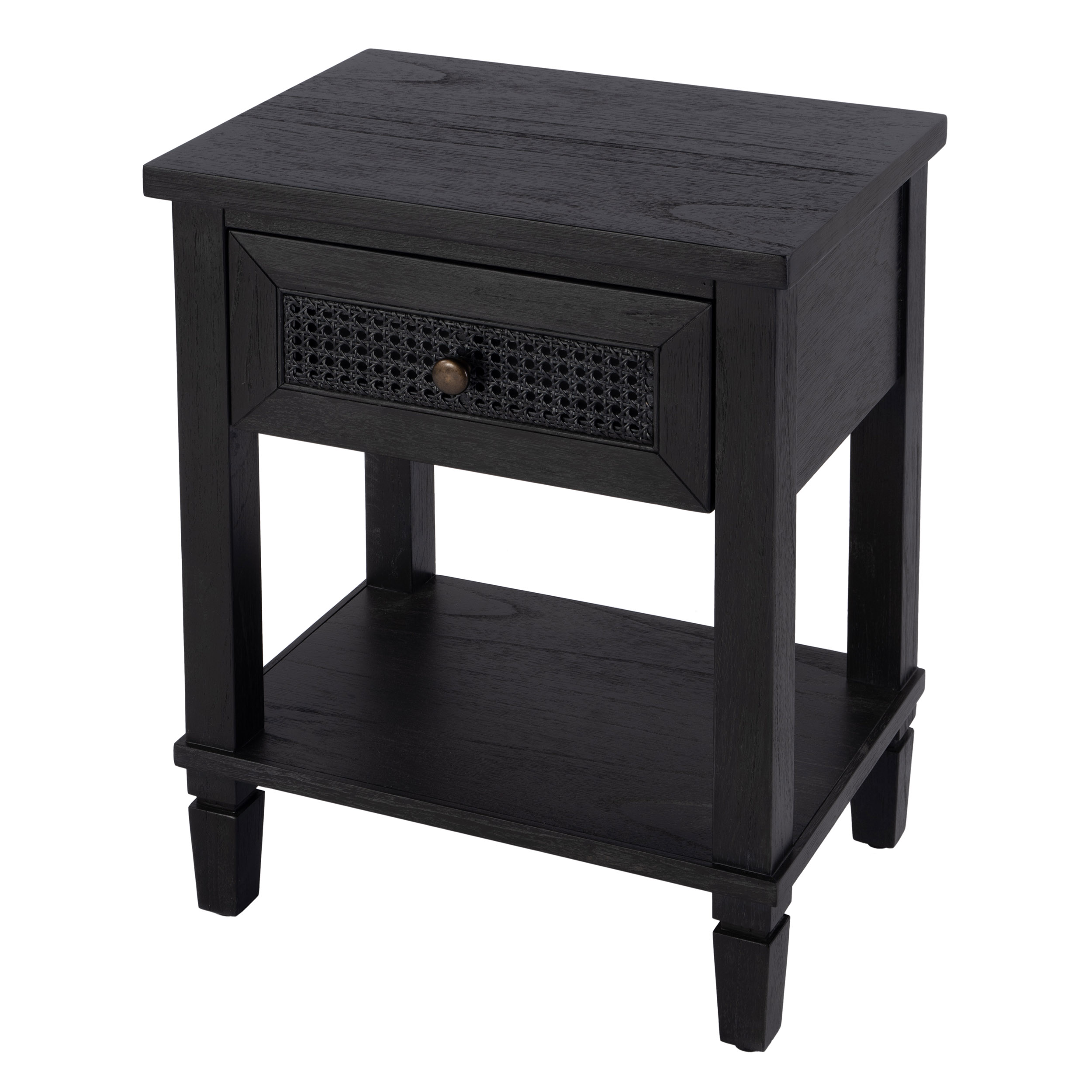 Myrtle Cane 1-Drawer Nightstand, Washed Black 1 Myrtle Cane 1-Drawer Nightstand, Washed Black