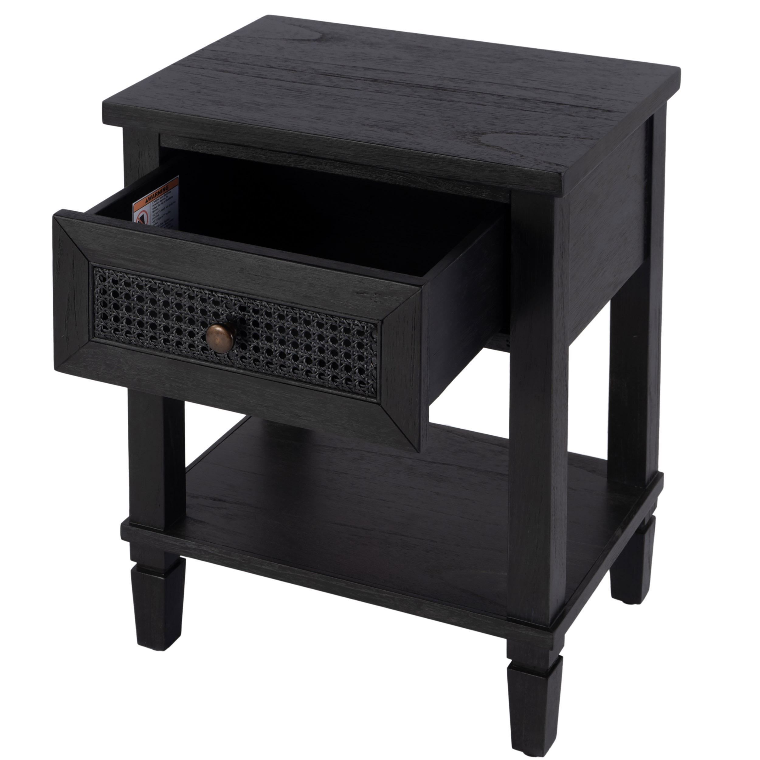 Myrtle Cane 1-Drawer Nightstand, Washed Black 2 Myrtle Cane 1-Drawer Nightstand, Washed Black