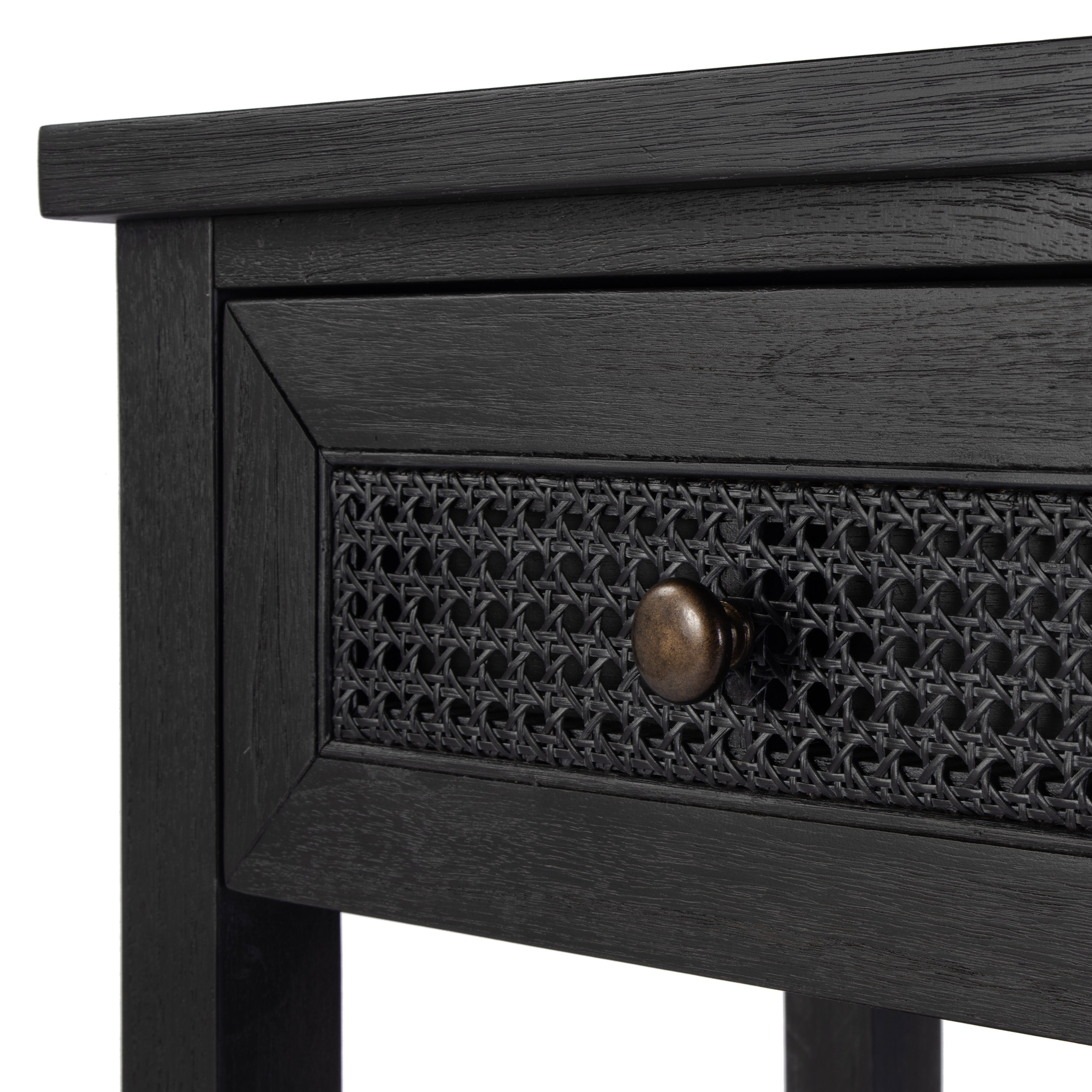 Myrtle Cane 1-Drawer Nightstand, Washed Black 4 Myrtle Cane 1-Drawer Nightstand, Washed Black