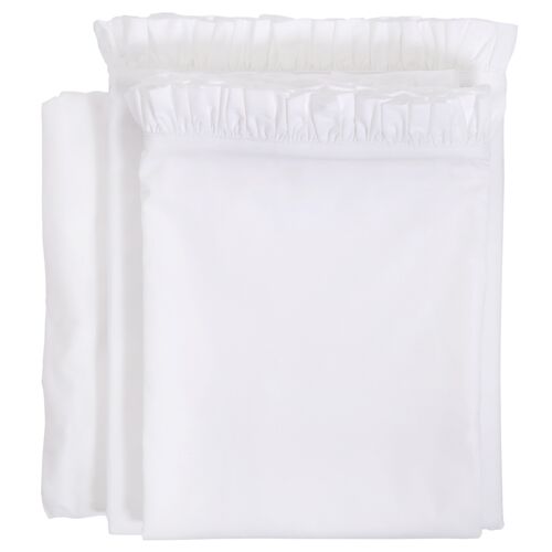 Audrey Ruffle Cotton Percale Sheet Set, White