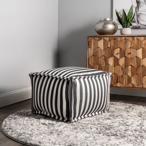 Striped Pouf, Gray 2 Striped Pouf, Gray