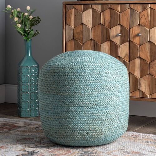 Braided Jute Cable Pouf, Blue 2 Braided Jute Cable Pouf, Blue